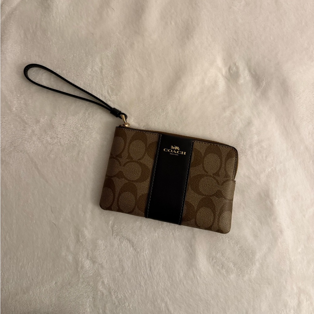 Coach Tan and Brown Signature Wristlet